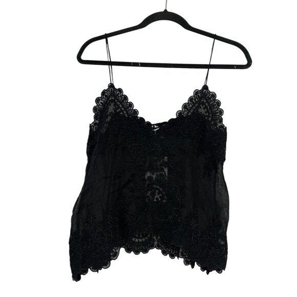 Zara Womens Camisole Top S Black Floral Embellished Beaded Sheer 6895/097 NWT - Picture 2 of 16